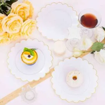 Supernal 100PCS Gold Plastic Plates -White and Gold Disposable Plates for Party/Wedding -Include 50PCS 10.25inch Gold Dinner Plates,50PCS 7.5inch Gold Dessert/Salad Plates,Spring Easter Plastic Plates