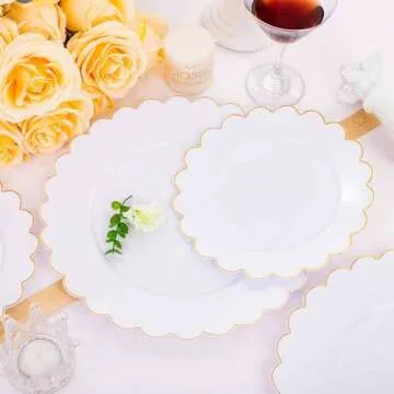 Supernal 100PCS Gold Plastic Plates -White and Gold Disposable Plates for Party/Wedding -Include 50PCS 10.25inch Gold Dinner Plates,50PCS 7.5inch Gold Dessert/Salad Plates,Spring Easter Plastic Plates