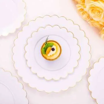 Supernal 100PCS Gold Plastic Plates -White and Gold Disposable Plates for Party/Wedding -Include 50PCS 10.25inch Gold Dinner Plates,50PCS 7.5inch Gold Dessert/Salad Plates,Spring Easter Plastic Plates