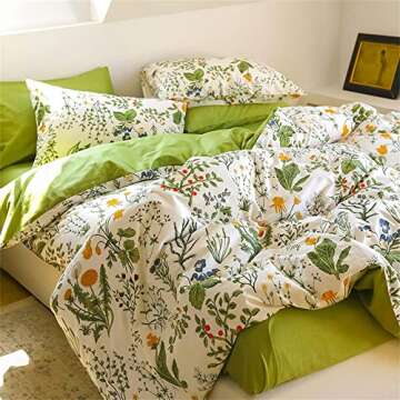 Wellboo Botanical Comforter Sets Full White and Green Floral Bedding Comforters Sage Green Plant Quilts Full Girls Women Cotton Watercolor Flower Quilt Garden Bohemian Bedding Rustic Leaf Blossom Bed