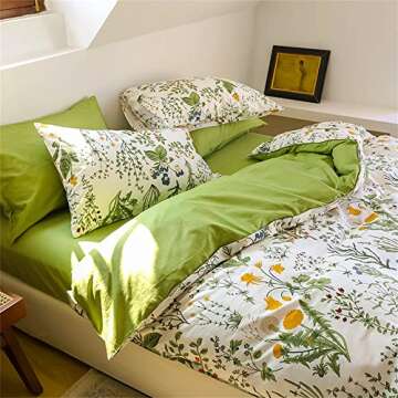 Wellboo Botanical Comforter Sets Full White and Green Floral Bedding Comforters Sage Green Plant Quilts Full Girls Women Cotton Watercolor Flower Quilt Garden Bohemian Bedding Rustic Leaf Blossom Bed