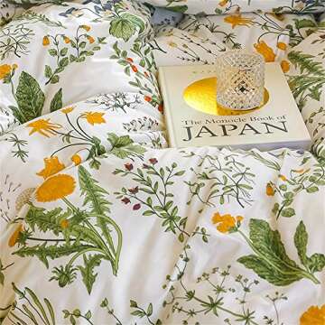 Wellboo Botanical Comforter Sets Full White and Green Floral Bedding Comforters Sage Green Plant Quilts Full Girls Women Cotton Watercolor Flower Quilt Garden Bohemian Bedding Rustic Leaf Blossom Bed