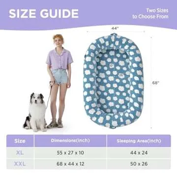 Lesure Human Dog Bed for Adult - Calming Human Size Dog Bed with Egg Foam Supportive Mat and Storage Pocket, Cute Modern Pet Beds with Jacquard Shaggy Plush & Anti Slip Bottom 68x44x12, Blue