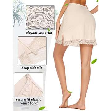 Avidlove Women's Adjustable Waist Half Slip Underskirt Short Lace Hem Lingerie
