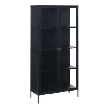 Nyhus Modern Tempered Glass & Steel Storage Cabinets with Adjustable Feet, 4 Shelves, Freestanding, ...
