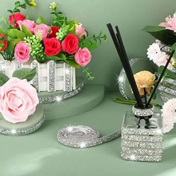 3 Yards Resin Rhinestone Ribbons Self Adhesive Diamond Christmas Ribbon Crystal Ribbon Roll Glitter Resin Diamond Belt Bling Rhinestone Ribbon(0.4 Inch,Silver AB Color)