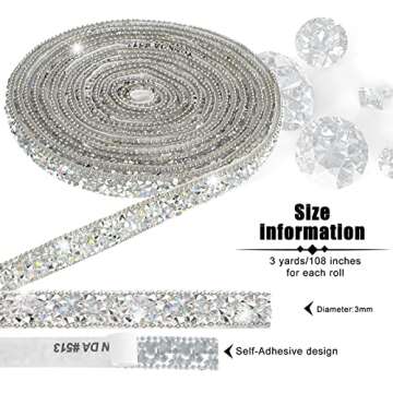 3 Yards Resin Rhinestone Ribbons Self Adhesive Diamond Christmas Ribbon Crystal Ribbon Roll Glitter Resin Diamond Belt Bling Rhinestone Ribbon(0.4 Inch,Silver AB Color)