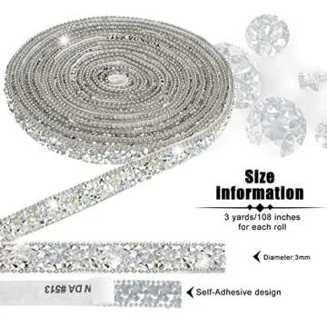 3 Yards Resin Rhinestone Ribbons Self Adhesive Diamond Christmas Ribbon Crystal Ribbon Roll Glitter Resin Diamond Belt Bling Rhinestone Ribbon(0.4 Inch,Silver AB Color)