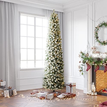 OasisCraft 9ft Prelit Snow Flocked Christmas Tree