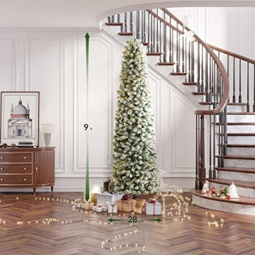 OasisCraft 9ft Prelit Snow Flocked Christmas Tree