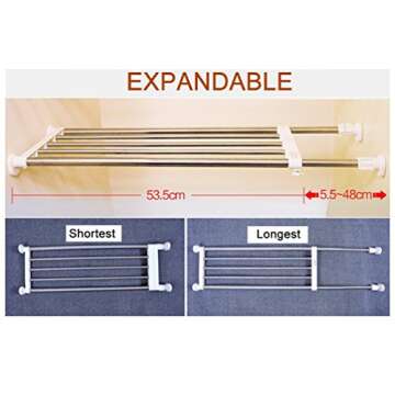 BAOYOUNI Tension Rod Shelf Expandable Closet Organizer Heavy Duty Adjustable Clothes Hanger Rack DIY...