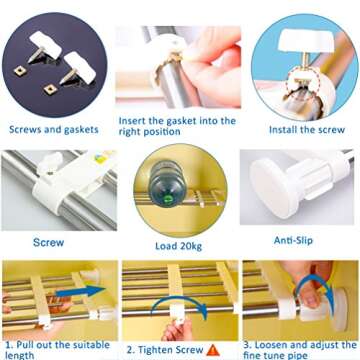 BAOYOUNI Tension Rod Shelf Expandable Closet Organizer Heavy Duty Adjustable Clothes Hanger Rack DIY Space Saver Layered Separator Divider 27.17''-36.02'', Ivory