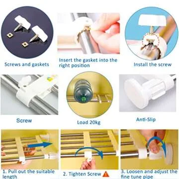 BAOYOUNI Tension Rod Shelf Expandable Closet Organizer Heavy Duty Adjustable Clothes Hanger Rack DIY Space Saver Layered Separator Divider 27.17''-36.02'', Ivory