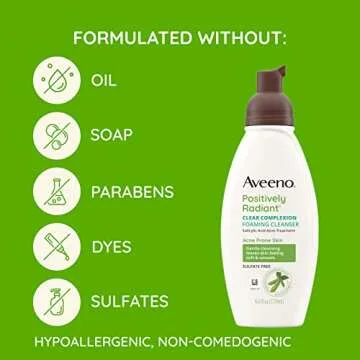 Aveeno Clear Complexion Foaming Oil-Free Facial Cleanser with Soy Extract & 0.5% Salicylic Acid, Acne Treatment Face Wash for Acne-Prone Skin, Sulfate-Free & Hypoallergenic, 6 fl. oz