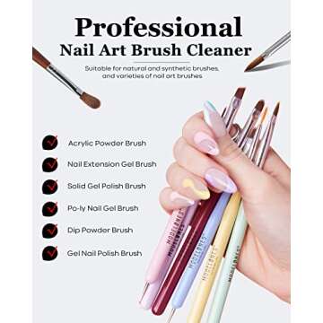 Modelones Nail Art Brush Cleaner & Restorer for Gel Polish/Nail Extension Gel/Nail Art Liner/Dip Powder/Acrylic Powder Manicure Brush DIY Salon at Home - 80ml/2.71 Fl.Oz