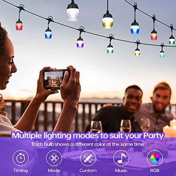 GIDEALED Outdoor String Lights,Bluetooth Smart APP Control and Remote Control RGB Patio Lights Color Changing,Sync Music,IP65 Waterproof with 12 Dimmable LED Bulbs for Festival,Garden,Party