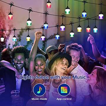 GIDEALED Outdoor String Lights,Bluetooth Smart APP Control and Remote Control RGB Patio Lights Color Changing,Sync Music,IP65 Waterproof with 12 Dimmable LED Bulbs for Festival,Garden,Party
