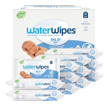 WaterWipes Plastic-Free Original Baby Wipes, 99.9% Water Based Wipes, Unscented & Hypoallergenic for...