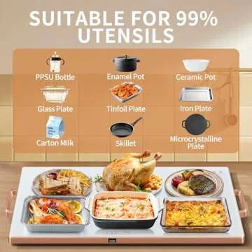 Electric Warming Tray for Food（XXL 32”x18”），Warming Mat for Food for Countertop，Counter Warming Mat for Food for buffets Party ，Tempmaster Adjustable，Thermostat and Full Surface Heating，White