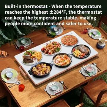 Electric Warming Tray for Food（XXL 32”x18”），Warming Mat for Food for Countertop，Counter Warming Mat for Food for buffets Party ，Tempmaster Adjustable，Thermostat and Full Surface Heating，White