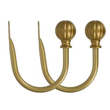 Elegant Meriville Set of 2 Decorative Fluted Ball End Window Curtain Holdbacks in Royal Gold