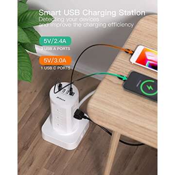 Surge Protector Power Strip Tower - 12 Widely Outlets with 4 USB Ports (1 USB C), 6FT Heavy Duty Ext...