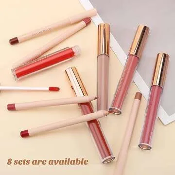 Boobeen Liquid Matte Lipstick and Lip Line Pencil Set, Nude Red Lip Makeup Longwear Waterproof Lipliner Pens & Velvet Lip Stain Lip Gloss Smooth Matte Lip Color Make Up Gift Set (#10)