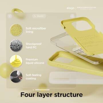 elago Liquid Silicone Case Compatible with iPhone 15 Pro Max, Premium Silicone, Full Body Protection Case [4-Layer Anti-Shock Structure], Soft Microfiber Lining Yellow