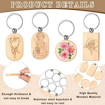 Fumete Wooden Keychain Blanks Wood Engraving Unfinished Key Chain with Storage Container for DIY Gift Craft Supplies(24 Pcs)