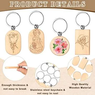Fumete Wooden Keychain Blanks Wood Engraving Unfinished Key Chain with Storage Container for DIY Gif...