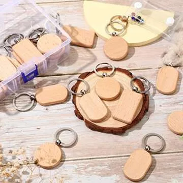 Fumete Wooden Keychain Blanks Wood Engraving Unfinished Key Chain with Storage Container for DIY Gift Craft Supplies(24 Pcs)