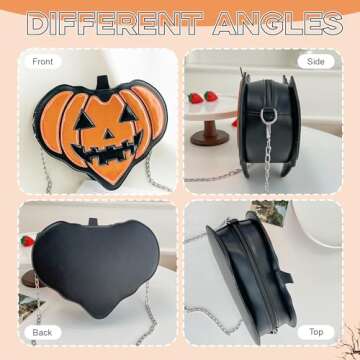 KUANG! Halloween Pumpkin Purse Heart Shape Devil Shoulder Bag Treat or Trick Handbags for Girls