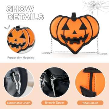 KUANG! Halloween Pumpkin Purse Heart Shape Devil Shoulder Bag Treat or Trick Handbags for Girls