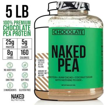 NAKED nutrition Chocolate Naked Pea Protein Isolate - 5Lb Bulk, Plant Based, Vegetarian & Vegan Protein. Easy To Digest, Non-Gmo, Gluten Free, Lactose Free, Soy Free