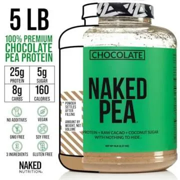 NAKED nutrition Chocolate Naked Pea Protein Isolate - 5Lb Bulk, Plant Based, Vegetarian & Vegan Protein. Easy To Digest, Non-Gmo, Gluten Free, Lactose Free, Soy Free