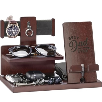 ProCase Gifts for Dad, Dad Christmas Gifts Wood Phone Docking Station for Men, Nightstand Organizer ...