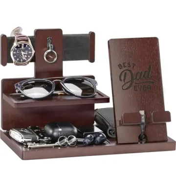 ProCase Gifts for Dad, Dad Christmas Gifts Wood Phone Docking Station for Men, Nightstand Organizer ...