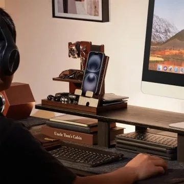 ProCase Gifts for Dad, Dad Christmas Gifts Wood Phone Docking Station for Men, Nightstand Organizer Christmas Gifts for Dad, Anniversary Birthday Gifts for Father Husband -Espresso (Engraved Word)