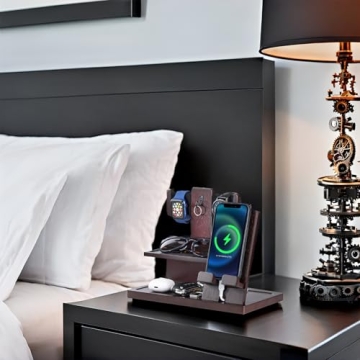 ProCase Gifts for Dad, Dad Christmas Gifts Wood Phone Docking Station for Men, Nightstand Organizer Christmas Gifts for Dad, Anniversary Birthday Gifts for Father Husband -Espresso (Engraved Word)