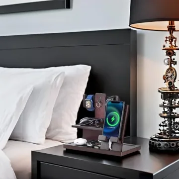 ProCase Gifts for Dad, Dad Christmas Gifts Wood Phone Docking Station for Men, Nightstand Organizer Christmas Gifts for Dad, Anniversary Birthday Gifts for Father Husband -Espresso (Engraved Word)