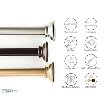 Snug Set | Ultra Strong Secure Hold Tension | Gold Window Curtain Rod | Easy Mount | 2" Silicone Nev...