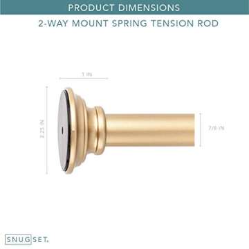 Snug Set | Ultra Strong Secure Hold Tension | Gold Window Curtain Rod | Easy Mount | 2" Silicone Never Slip Pads | Durable Steel Construction | 7/8" Diameter