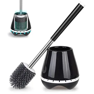 MEXERRIS Toilet Brush and Holder Set - Innovative Silicone Bristles with Tweezers for Ideal Cleaning