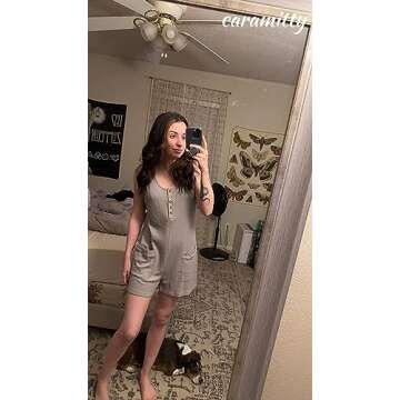 Caramitty Rompers for Women Button Down Summer Waffle Knit Sleeveless Loose Jumpsuits Spaghetti Strap Short Pants Outfit