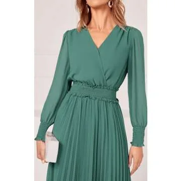 PRETTYGARDEN Womens 2024 Long Sleeve Smocked Midi Dress