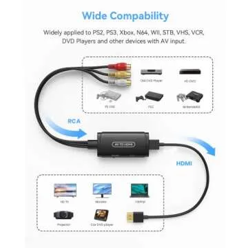 ABLEWE RCA to HDMI Converter, AV to HDMI Adapter, Composite to HDMI Adapter Support 1080P, PAL/NTSC Compatible with WII WII U/PS one PS2/PS3 STB Xbox VHS VCR Blue-Ray DVD ect.