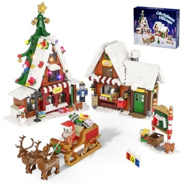 Christmas Village House Building Set with LED Lights, Xmas Holiday Main Street Building Kit, Compati...