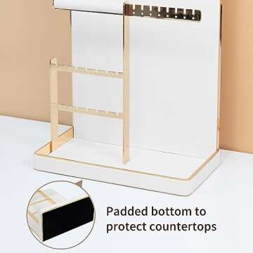 KAMIER Jewelry Organizer Stand Holder - 4 Tier Cute Necklace Holder Stand Rack with 10 Hooks - Aesthetic Jewelry Storage Rack Tree for Teen Girl Room Decor -White