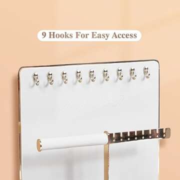 KAMIER Jewelry Organizer Stand Holder - 4 Tier Cute Necklace Holder Stand Rack with 10 Hooks - Aesthetic Jewelry Storage Rack Tree for Teen Girl Room Decor -White