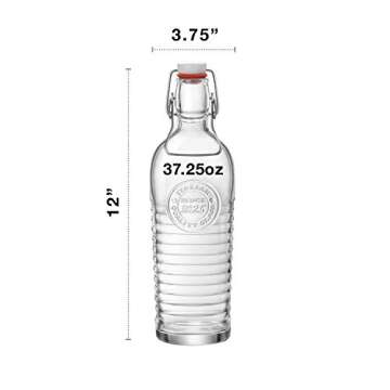 Bormioli Rocco Officina Water Bottle | 37.25 oz, Italian Glass Pitcher | Airtight Seal & Metal Clamp...